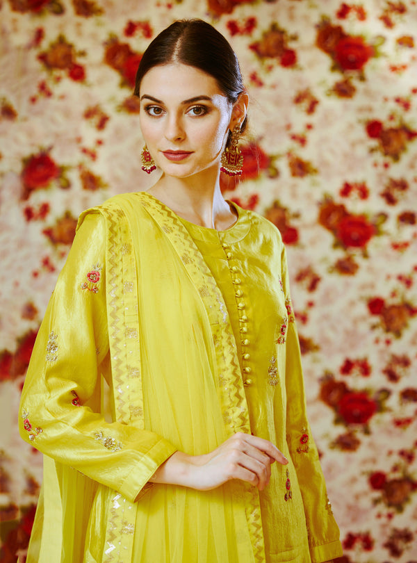 Yellow Kurta & Skirt set.