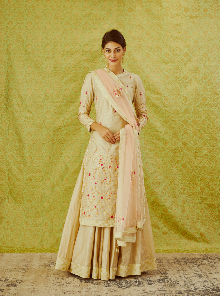 Chanderi Silk Party Wear Sharara Suit In Off White Colour - GK2710792