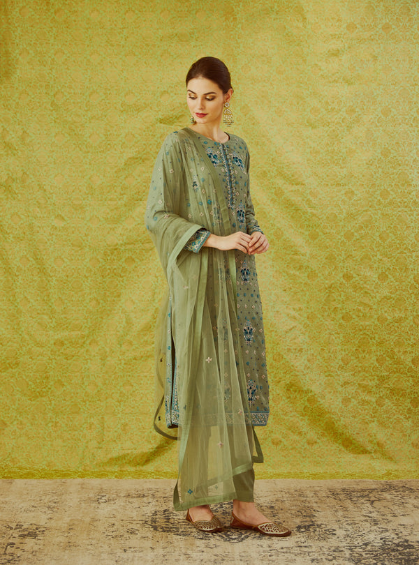 Neutral Green Kurta Set.