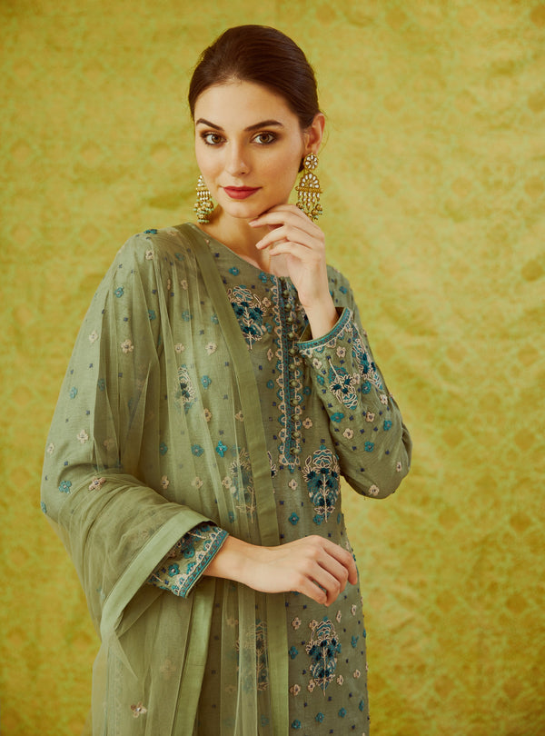 Neutral Green Kurta Set.