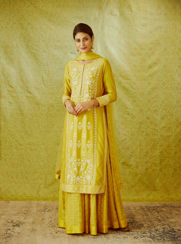 Mustard Yellow Kurta & Skirt Set.