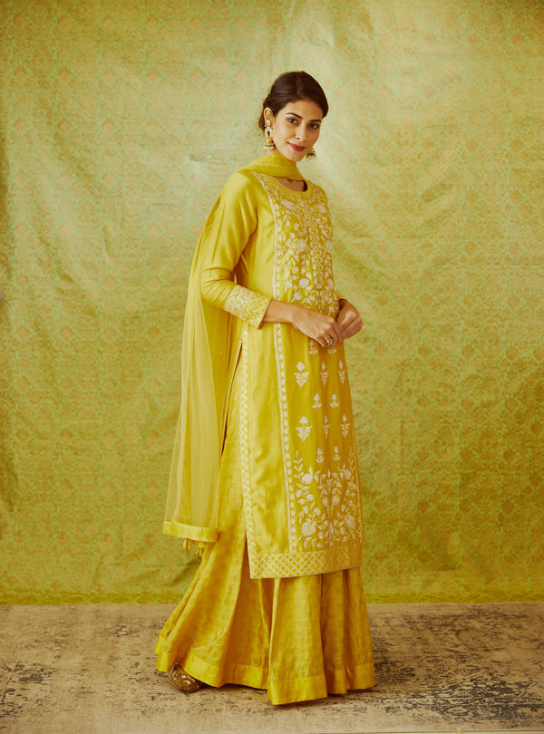 Mustard Yellow Kurta & Skirt Set.