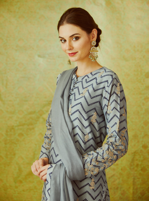 Grey Blue Kurta Set.