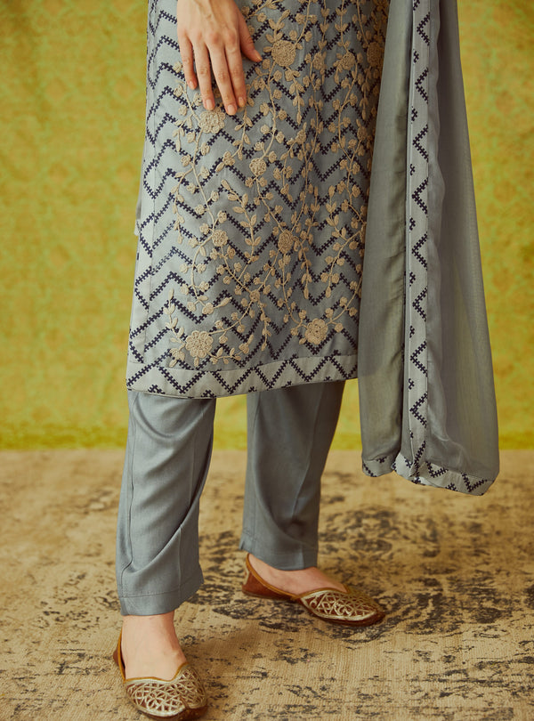 Grey Blue Kurta Set.