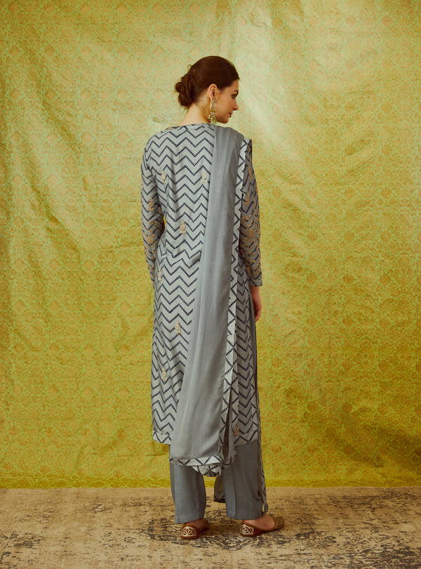 Grey Blue Kurta Set.