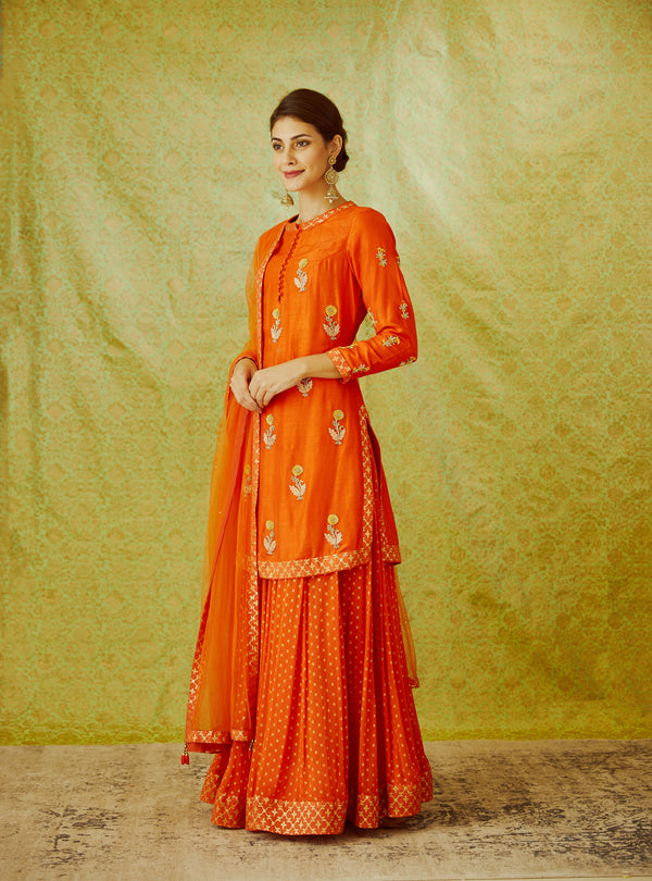 Orange Kurta & Skirt Set.