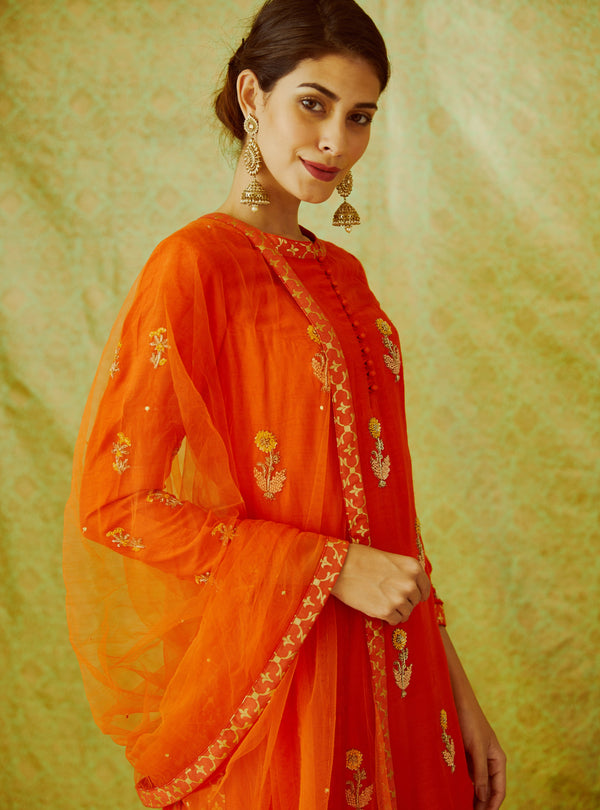 Orange Kurta & Skirt Set.