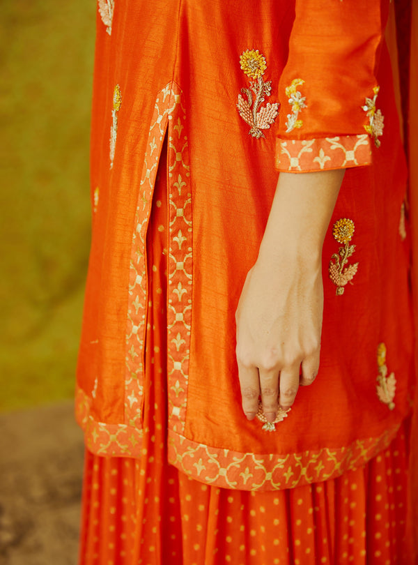 Orange Kurta & Skirt Set.