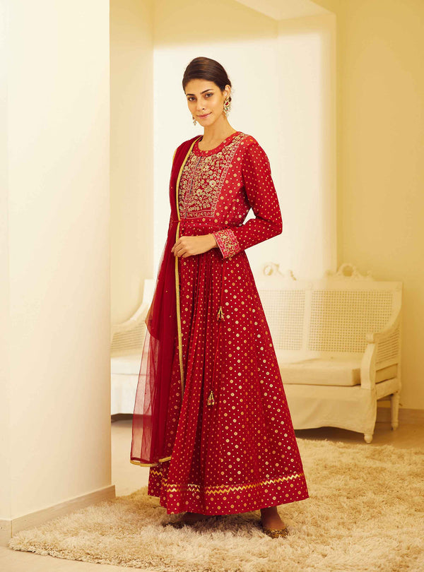 Maroon Anarkali Set.