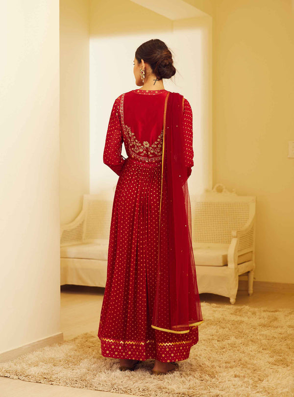 Maroon Anarkali Set.