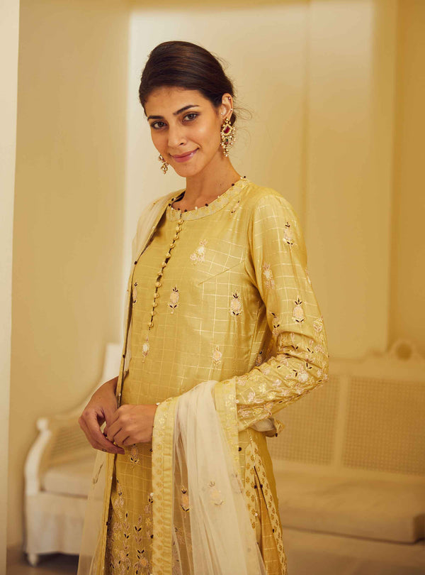 Gold Beige Kurta & Skirt Set.