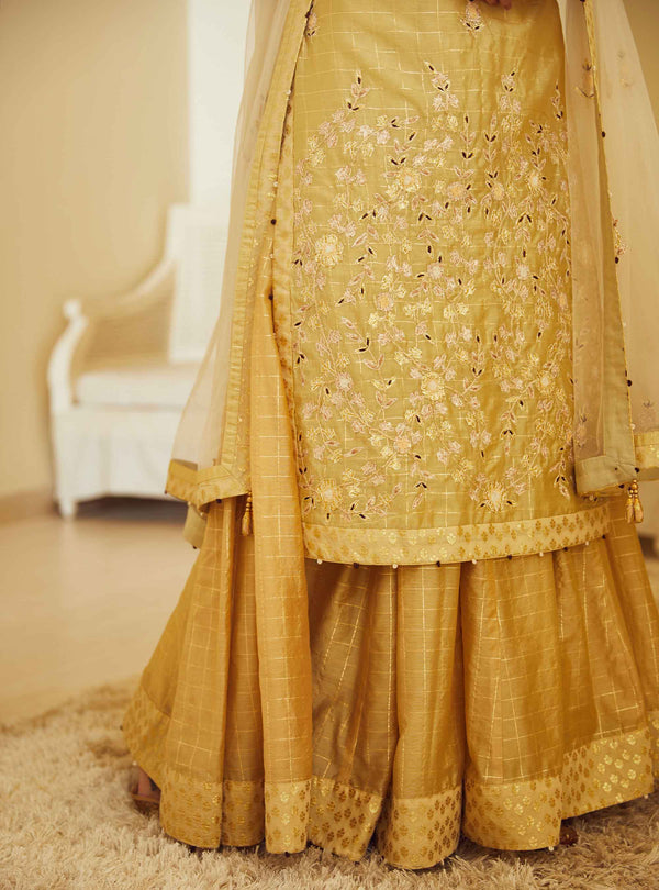 Gold Beige Kurta & Skirt Set.