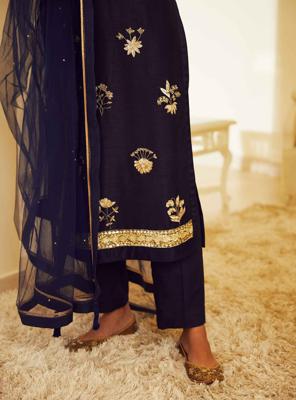 Navy Blue Kurta Set.