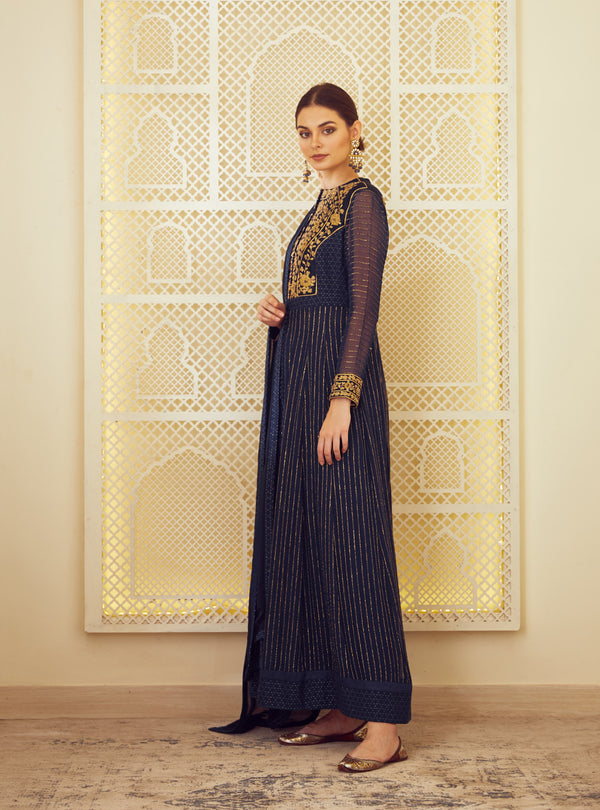 Navy Blue Anarkali Set.