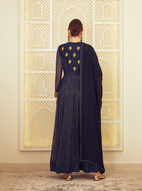 Navy Blue Anarkali Set.