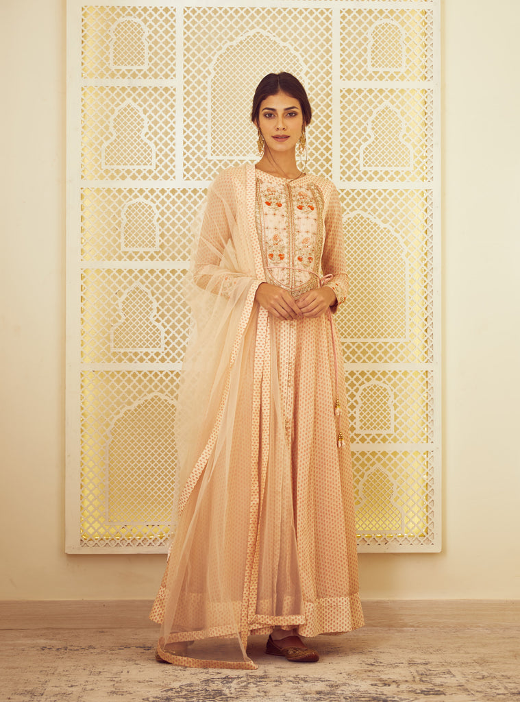 Pretty Net Embroidered Beige Color Anarkali Salwar Suit