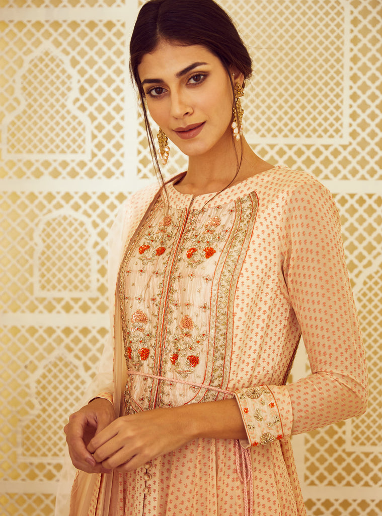 Embroidered Net Beige Anarkali Salwar Suit
