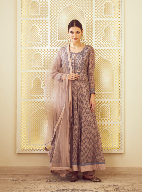 Light Neutral Pink Anarkali Set.