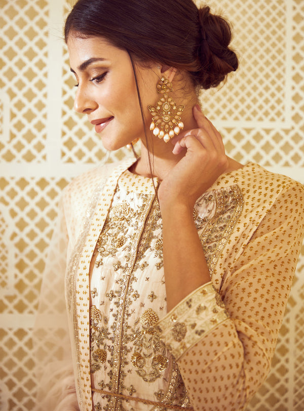 Beige Anarkali Set.