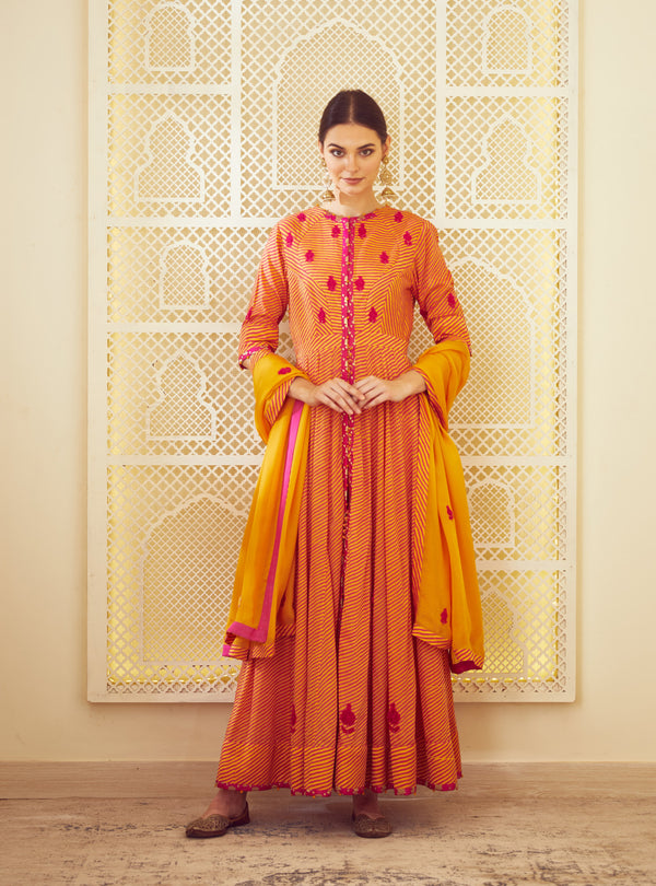 Orange Anarkali Set.