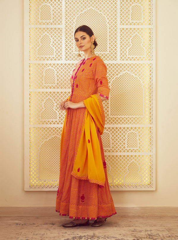 Orange Anarkali Set.