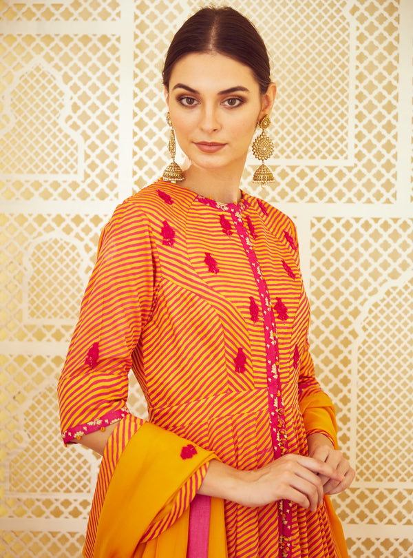 Orange Anarkali Set.