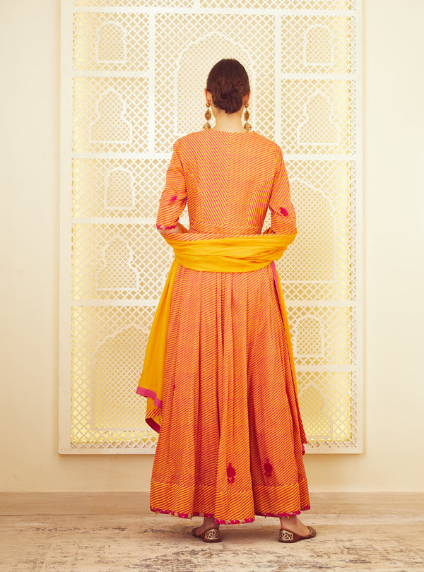 Orange Anarkali Set.