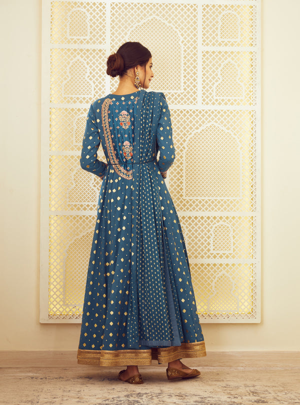 Teal Blue Anarkali Set.