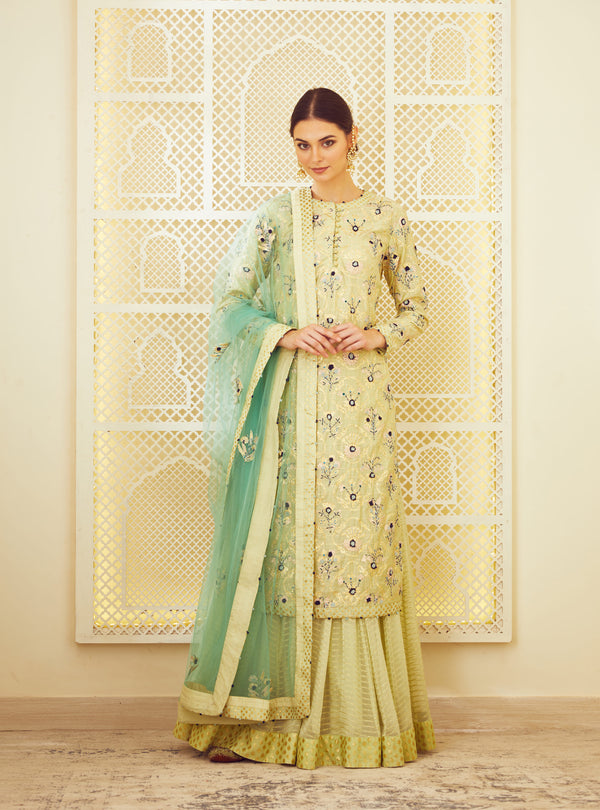 Lemon Green Kurta & Skirt Set.