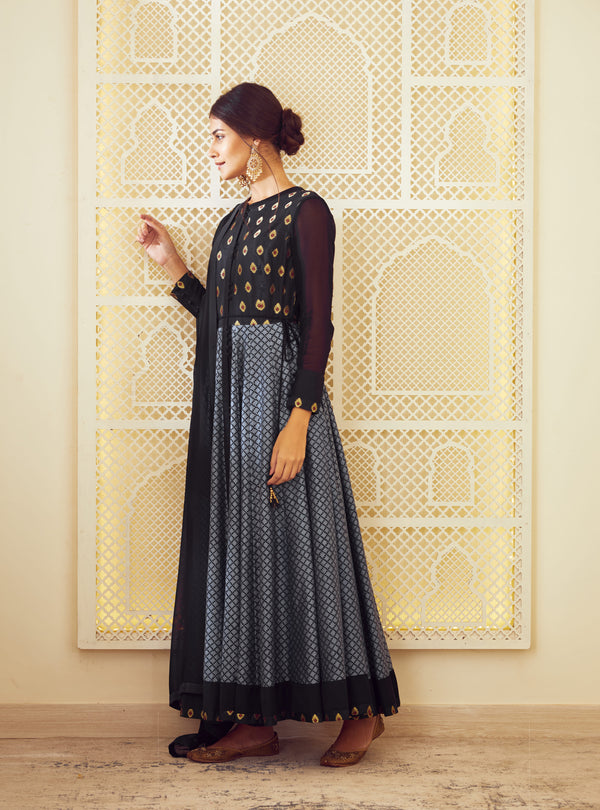 Navy Blue Anarkali Set.