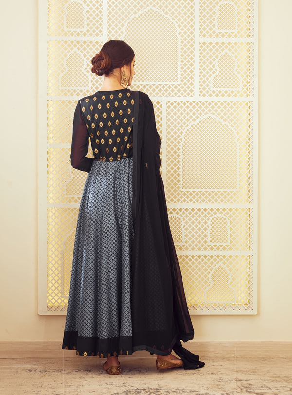 Navy Blue Anarkali Set.