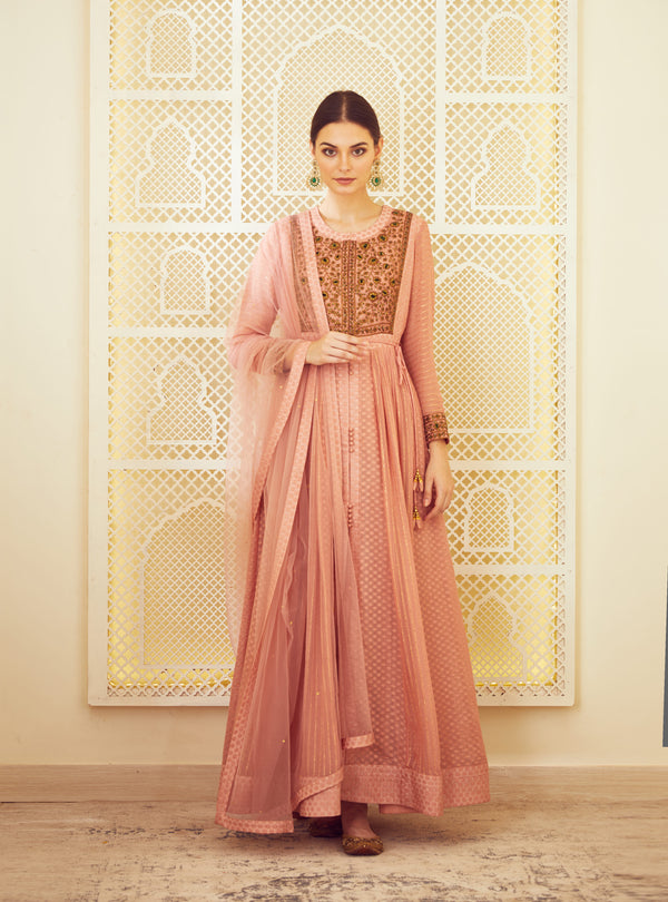 Old Rose Pink Anarkali Set.