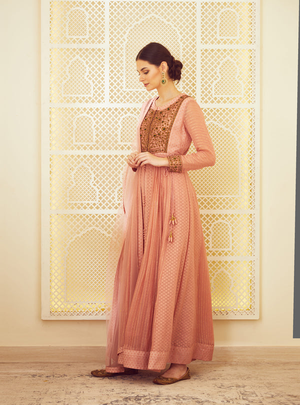 Old Rose Pink Anarkali Set.