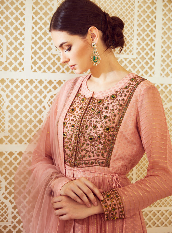 Old Rose Pink Anarkali Set.