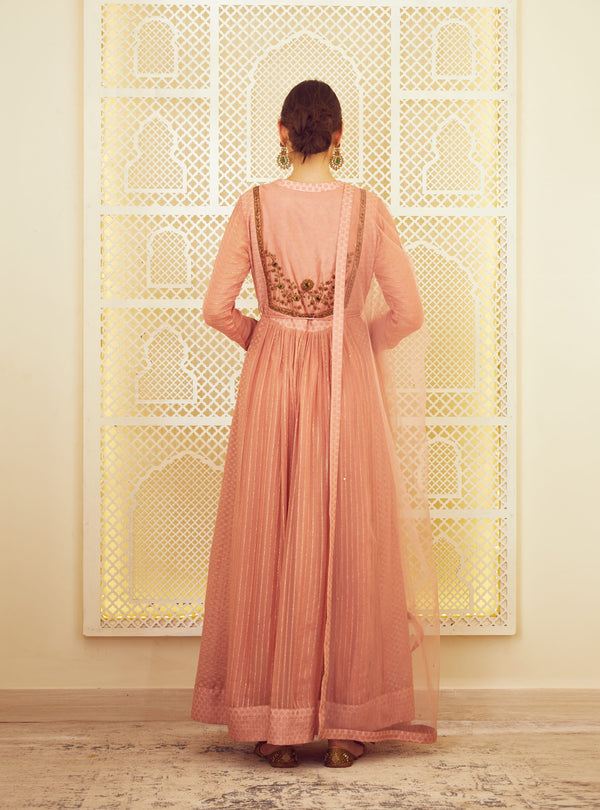 Old Rose Pink Anarkali Set.