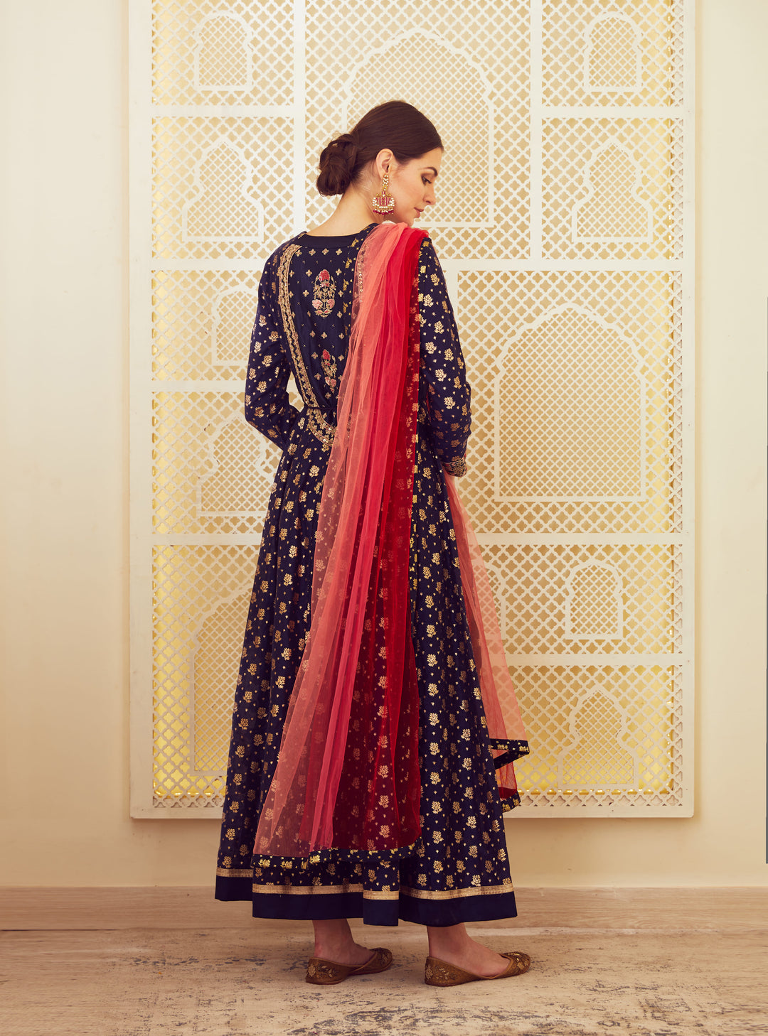 Navy Blue Printed Anarkali Set main image 1