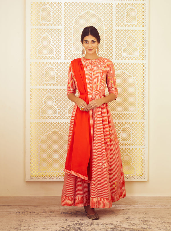 Orange Anarkali Set.