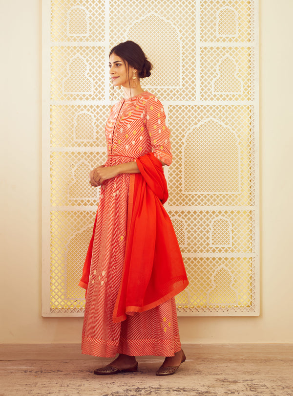 Orange Anarkali Set.