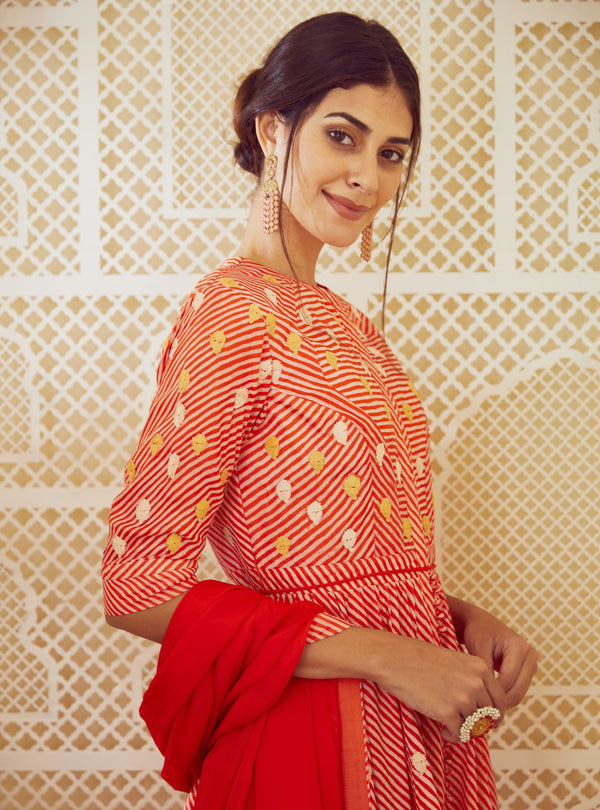 Orange Anarkali Set.