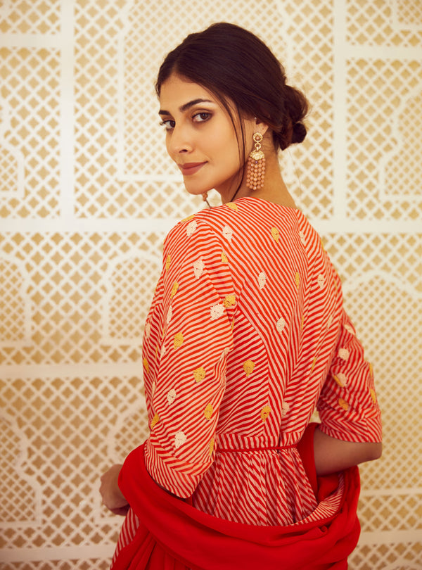 Orange Anarkali Set.