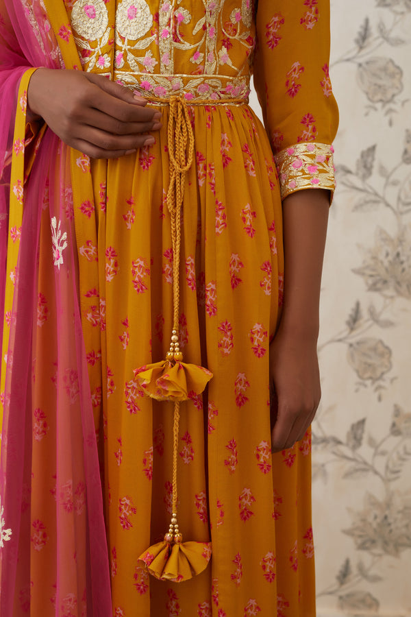 Mustard-Pink Anarkali Set.