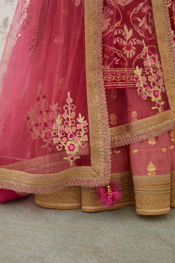 Maroon Coral Kurta Skirt Set.