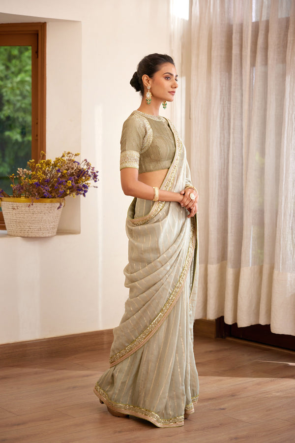 Fog Green Saree Set.