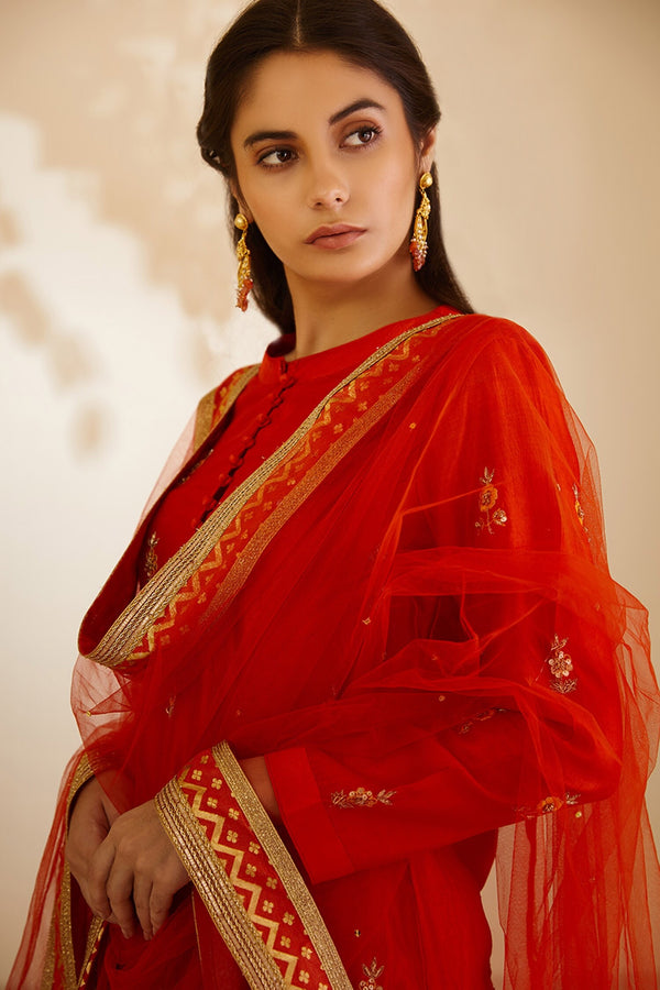 Burnt Orange Kurta & Skirt Set.