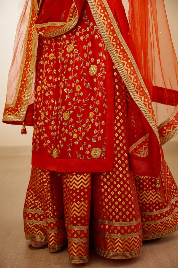 Burnt Orange Kurta & Skirt Set.