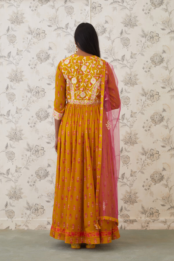 Mustard-Pink Anarkali Set.