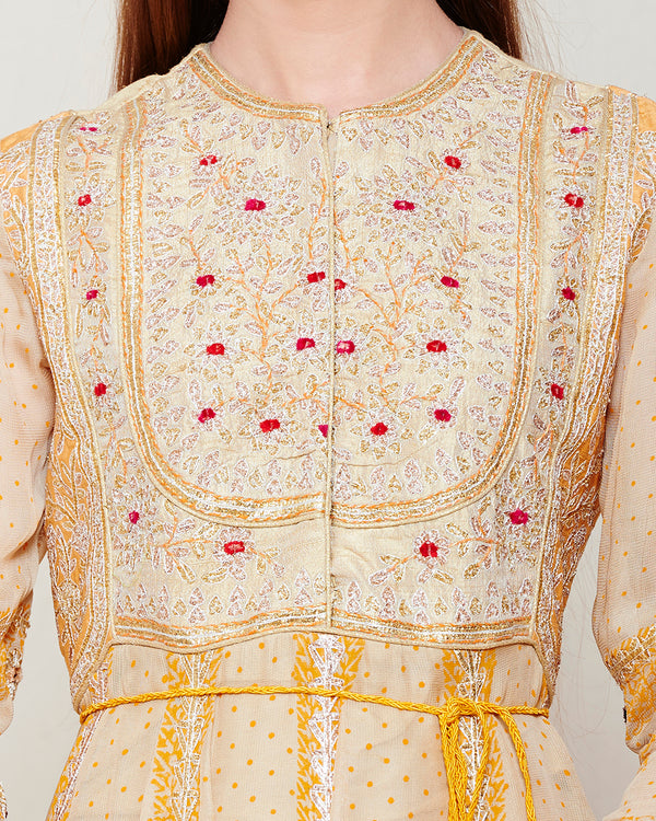 BEIGE ORANGE BLOCK PRINTED GOTA ANARKALI