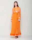 SUNSET ORANGE CHIFFON FRONT OPEN ANGRAKHA WITH TOP AND TROUSER