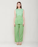 MINT GREEN CHIFFON FRONT OPEN ANGRAKHA WITH TOP AND TROUSER