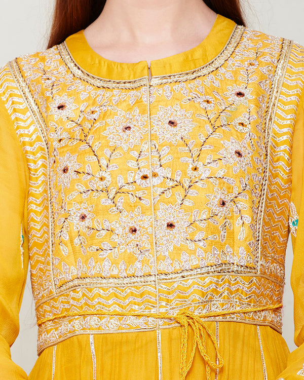 MUSTARD YELLOW BLUE GOTA EMBROIDERED ANARKALI